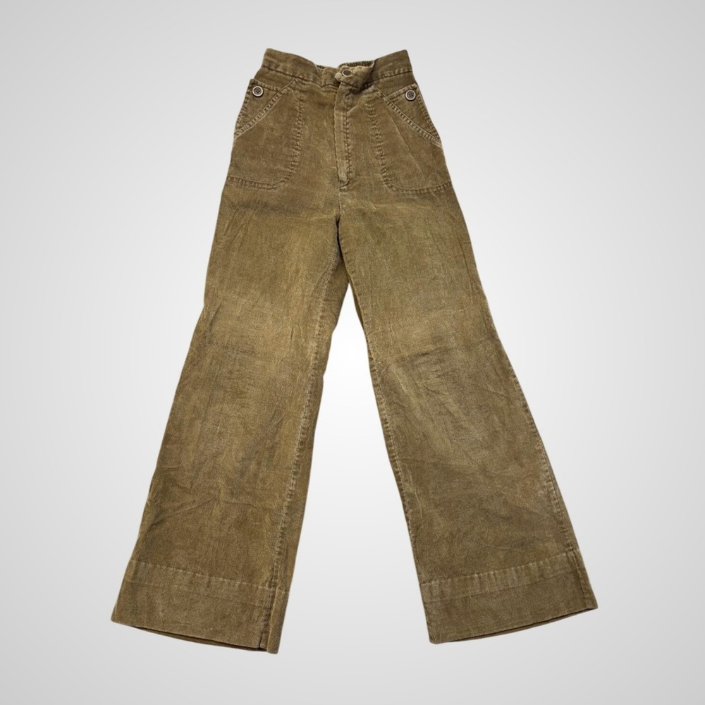 Vintage Fantasias San Francisco Corduroy Pant‎ W 7/8 Tan Wide Leg High Rise 70s